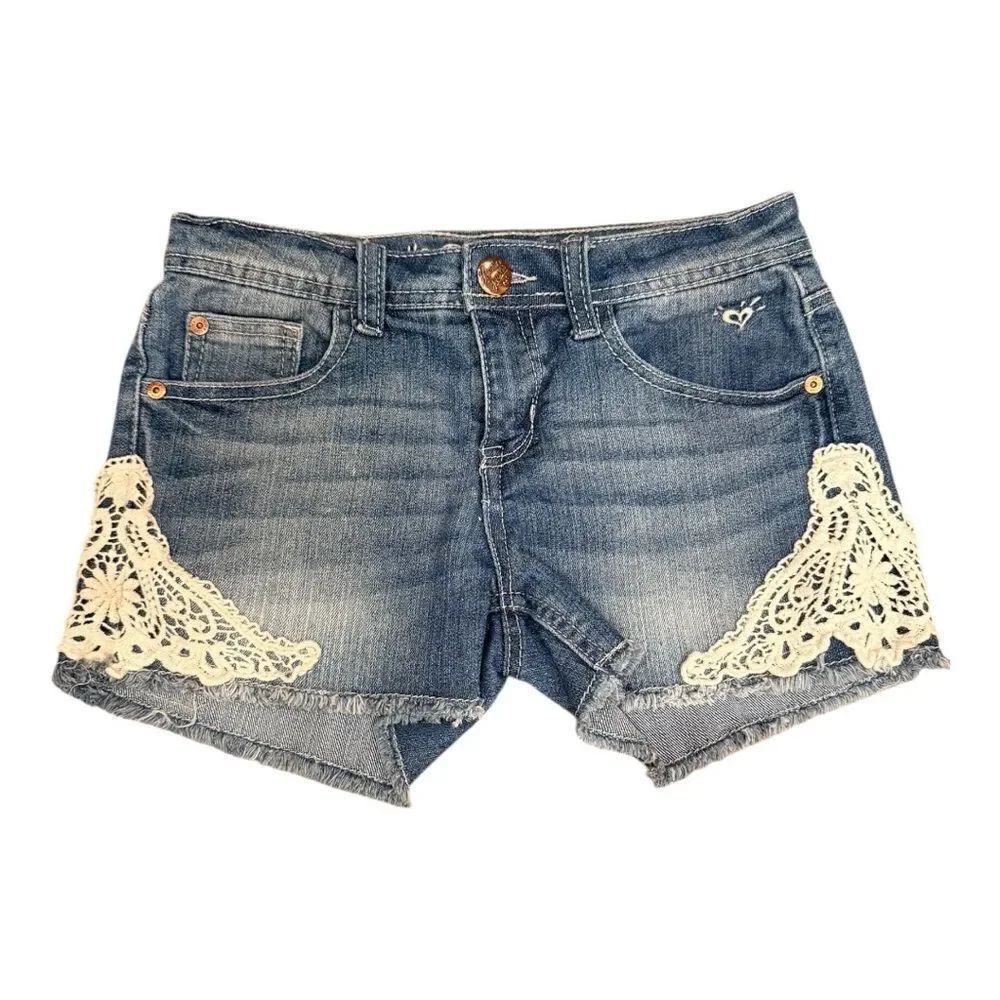 Justic Blue Denim Shorts with Lace Accents girls